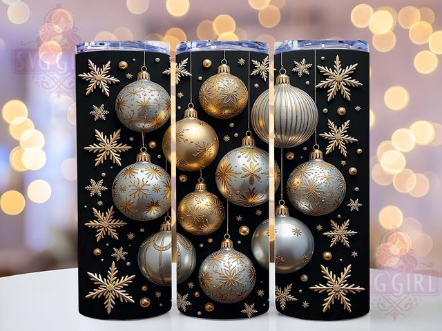 3D Gold and Silver Christmas Balls Tumbler Wrap, 3D Christmas Design, Gold Silver Balls, Tumbler Wrap, Sublimation Art, Holiday Tumbler, Festive Drinkware, Christmas Gift Sublimation SvggirlplusArt 
