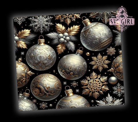 3D Gold and Silver Christmas Balls Tumbler Wrap, 3D Christmas Design, Gold Silver Balls, Tumbler Wrap, Sublimation Art, Holiday Tumbler, Festive Drinkware, Christmas Gift Sublimation SvggirlplusArt 