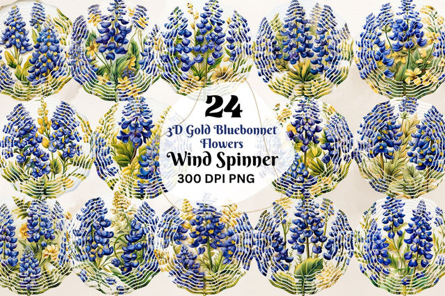 3D Gold Bluebonnet Flowers Wind Spinner Bundle Sublimation Regulrcrative 