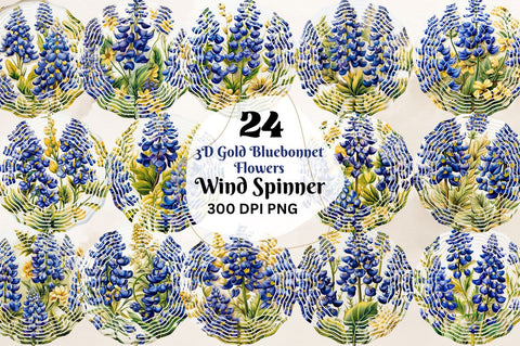 3D Gold Bluebonnet Flowers Wind Spinner Bundle Sublimation Regulrcrative 