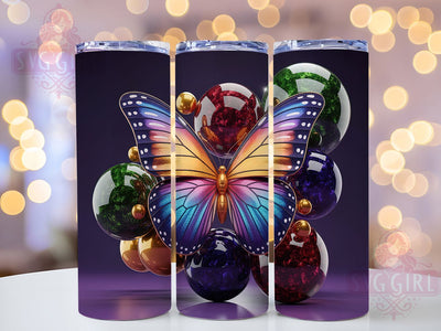 3D Gold Butterfly Tumbler, Gold Metallic, Elegant Design, Nature Theme, Shimmer Style, 20Oz Tumbler, Sublimation Wrap Sublimation SvggirlplusArt 