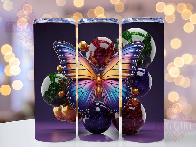3D Gold Butterfly Tumbler, Gold Metallic, Elegant Design, Nature Theme, Shimmer Style, 20Oz Tumbler, Sublimation Wrap Sublimation SvggirlplusArt 