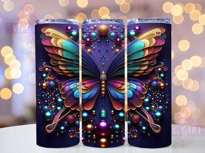 3D Gold Butterfly Tumbler, Gold Metallic, Elegant Design, Nature Theme, Shimmer Style, 20Oz Tumbler, Sublimation Wrap Sublimation SvggirlplusArt 