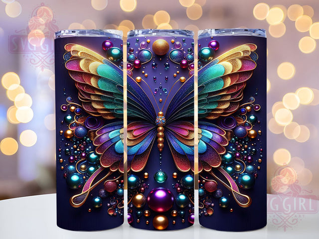 3D Gold Butterfly Tumbler, Gold Metallic, Elegant Design, Nature Theme, Shimmer Style, 20Oz Tumbler, Sublimation Wrap Sublimation SvggirlplusArt 