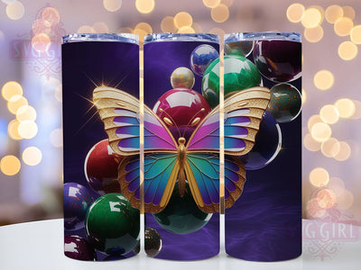3D Gold Butterfly Tumbler, Gold Metallic, Elegant Design, Nature Theme, Shimmer Style, 20Oz Tumbler, Sublimation Wrap Sublimation SvggirlplusArt 