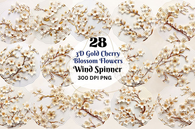 3D Gold Cherry Blossom Flowers Wind Spinner Bundle Sublimation Regulrcrative 