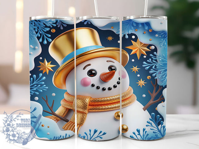 3D Gold Christmas Snowman Tumbler, Gold Design, Holiday Wrap, Festive Tumbler, 3D Sublimation, 20oz Tumbler, Xmas Gift Sublimation ToriDesigns 