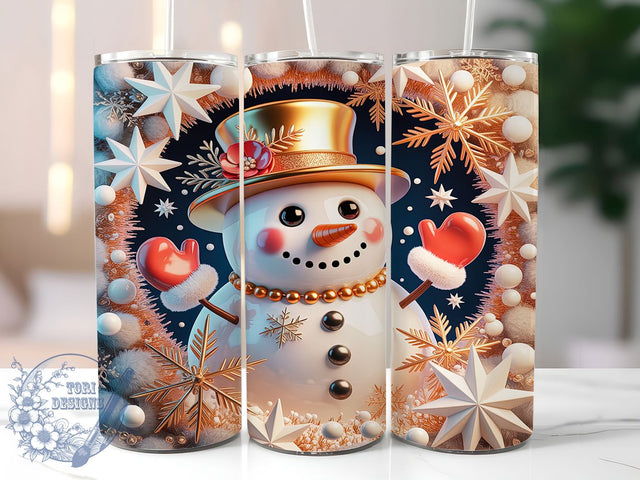 3D Gold Christmas Snowman Tumbler, Gold Design, Holiday Wrap, Festive Tumbler, 3D Sublimation, 20oz Tumbler, Xmas Gift Sublimation ToriDesigns 