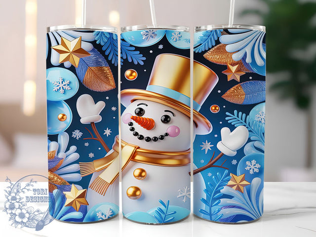 3D Gold Christmas Snowman Tumbler, Gold Design, Holiday Wrap, Festive Tumbler, 3D Sublimation, 20oz Tumbler, Xmas Gift Sublimation ToriDesigns 