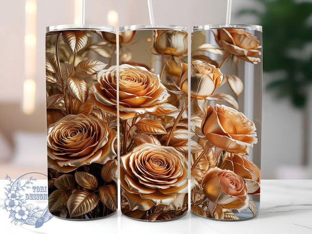 3D Gold Floral Luxury Tumbler, 3D Floral, Elegant Wrap, Luxury Tumbler, 20oz Tumbler, Sublimation Design, Decorative Pattern Sublimation ToriDesigns 