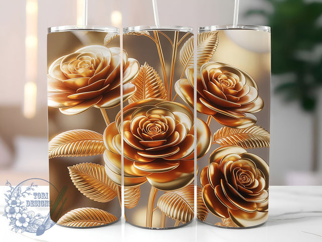 3D Gold Floral Luxury Tumbler, 3D Floral, Elegant Wrap, Luxury Tumbler, 20oz Tumbler, Sublimation Design, Decorative Pattern Sublimation ToriDesigns 