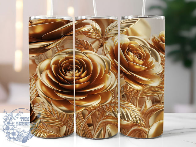3D Gold Floral Luxury Tumbler, 3D Floral, Elegant Wrap, Luxury Tumbler, 20oz Tumbler, Sublimation Design, Decorative Pattern Sublimation ToriDesigns 