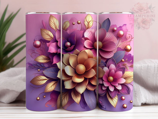 3D Gold Flower Tumbler Wrap, Gold Floral PNG, Instant Digital Download PNG, Straight & Tapered Tumbler Wrap PNG Sublimation Li Zamperini 