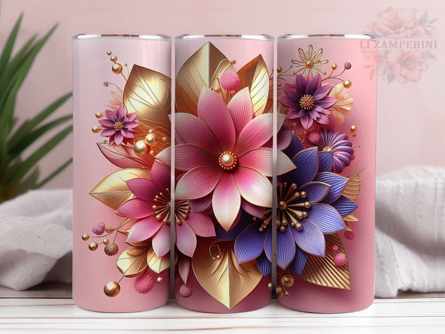 3D Gold Flower Tumbler Wrap, Gold Floral PNG, Instant Digital Download PNG, Straight & Tapered Tumbler Wrap PNG Sublimation Li Zamperini 