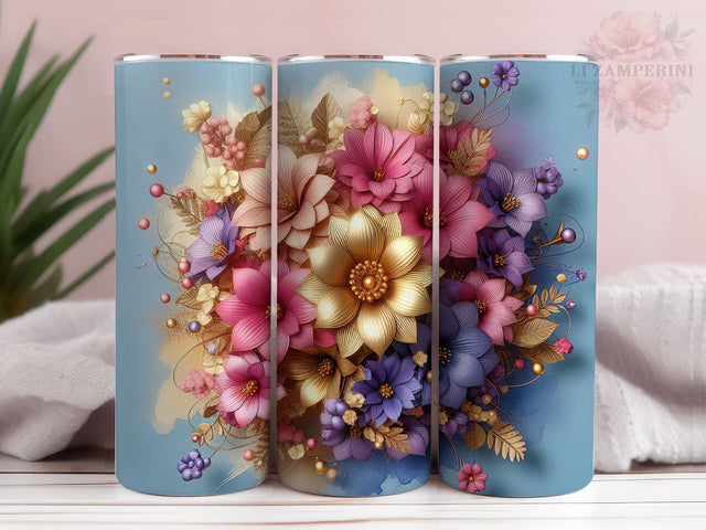 3D Gold Flower Tumbler Wrap, Gold Floral PNG, Instant Digital Download PNG, Straight & Tapered Tumbler Wrap PNG Sublimation Li Zamperini 