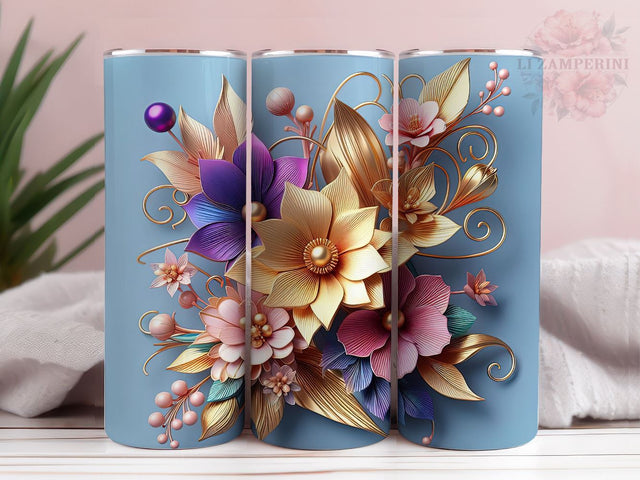 3D Gold Flower Tumbler Wrap, Gold Floral PNG, Instant Digital Download PNG, Straight & Tapered Tumbler Wrap PNG Sublimation Li Zamperini 