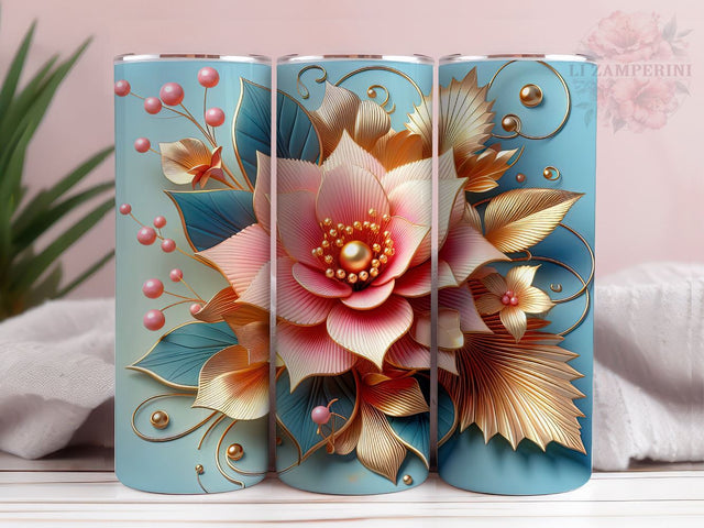 3D Gold Flower Tumbler Wrap, Gold Floral PNG, Instant Digital Download PNG, Straight & Tapered Tumbler Wrap PNG Sublimation Li Zamperini 