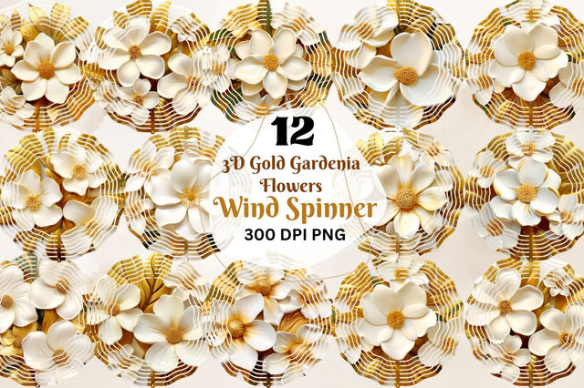 3D Gold Gardenia Flowers Wind Spinner Sublimation Regulrcrative 