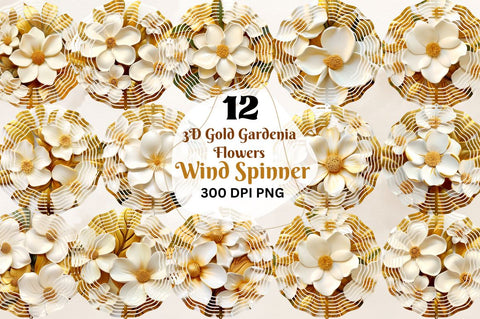 3D Gold Gardenia Flowers Wind Spinner Sublimation Regulrcrative 