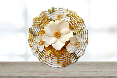3D Gold Gardenia Flowers Wind Spinner Sublimation Regulrcrative 