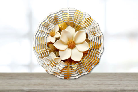 3D Gold Gardenia Flowers Wind Spinner Sublimation Regulrcrative 