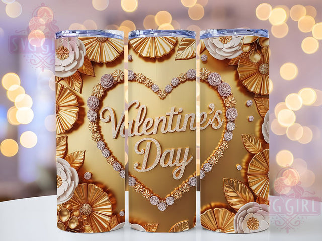 3D Gold Heart Valentine Tumbler, 3D Style, Valentine Theme, Romantic Pattern, Elegant Design, Luxury Look, Festive Wrap, 20Oz Tumbler, Sublimation Sublimation SvggirlplusArt 