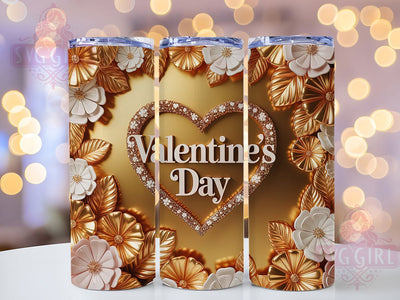 3D Gold Heart Valentine Tumbler, 3D Style, Valentine Theme, Romantic Pattern, Elegant Design, Luxury Look, Festive Wrap, 20Oz Tumbler, Sublimation Sublimation SvggirlplusArt 