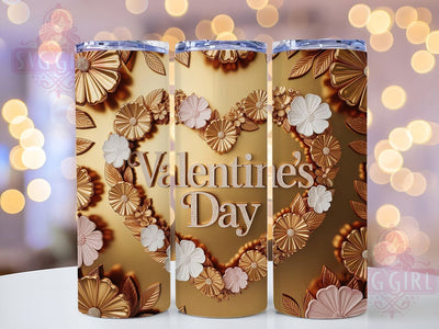 3D Gold Heart Valentine Tumbler, 3D Style, Valentine Theme, Romantic Pattern, Elegant Design, Luxury Look, Festive Wrap, 20Oz Tumbler, Sublimation Sublimation SvggirlplusArt 