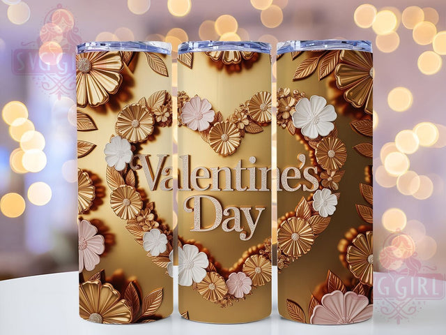 3D Gold Heart Valentine Tumbler, 3D Style, Valentine Theme, Romantic Pattern, Elegant Design, Luxury Look, Festive Wrap, 20Oz Tumbler, Sublimation Sublimation SvggirlplusArt 