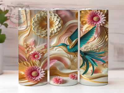 3D Gold Hummingbird Tumbler, Gold Bird Tumbler, Whimsical Hummingbird Wrap, Elegant Bird Wrap, Vibrant Gold Wrap, Sublimation Design, Trendy Gift Idea Sublimation Lara' s Designs 
