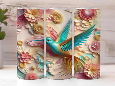 3D Gold Hummingbird Tumbler, Gold Bird Tumbler, Whimsical Hummingbird Wrap, Elegant Bird Wrap, Vibrant Gold Wrap, Sublimation Design, Trendy Gift Idea Sublimation Lara' s Designs 