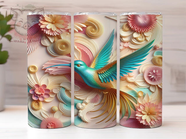 3D Gold Hummingbird Tumbler, Gold Bird Tumbler, Whimsical Hummingbird Wrap, Elegant Bird Wrap, Vibrant Gold Wrap, Sublimation Design, Trendy Gift Idea Sublimation Lara' s Designs 