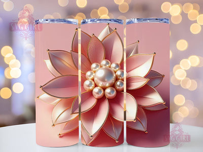 3D Gold Pearl Flower Tumbler Wrap, 20oz Skinny Tumbler Sublimation Design, Instant Download, Metallic Floral Pearls Tumbler PNG Design Sublimation SvggirlplusArt 