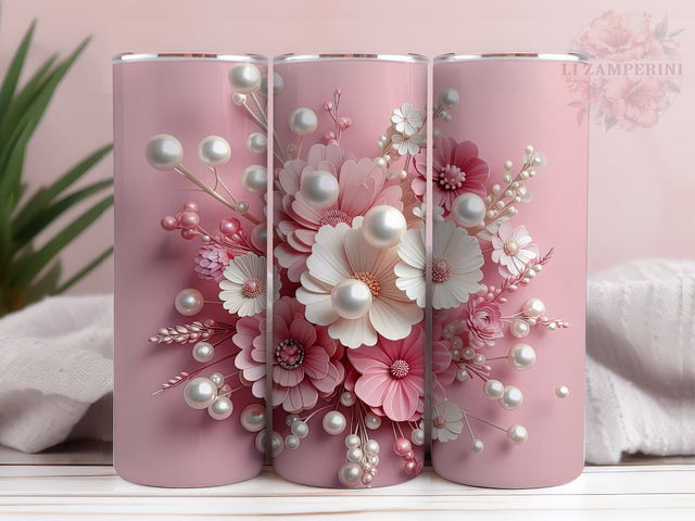 3D Gold Pearl Flower Tumbler Wrap, Metallic Floral Pearls Tumbler, Instant Digital Download PNG, Straight & Tapered Tumbler Wrap PNG Sublimation Li Zamperini 