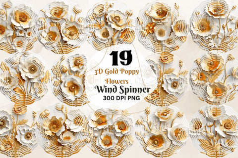 3D Gold Poppy Flowers Wind Spinner Sublimation Regulrcrative 
