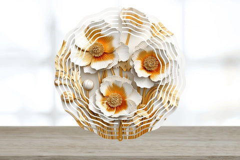 3D Gold Poppy Flowers Wind Spinner Sublimation Regulrcrative 