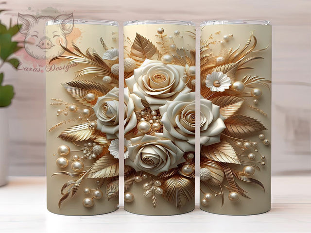 3D Gold Rose Floral Tumbler, 3D Floral, Metallic Rose, Elegant Tumbler, Gold Flower Design, Luxury Sublimation, 3D Rose Wrap Sublimation Lara' s Designs 
