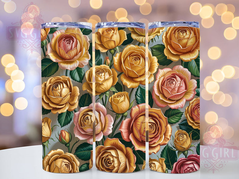 3D Gold Rose Floral Tumbler, Gold Floral Design, Elegant Tumbler Wrap, Sublimation Design, 20oz Tumbler, Luxury Artwork, Botanical Gold Sublimation SvggirlplusArt 