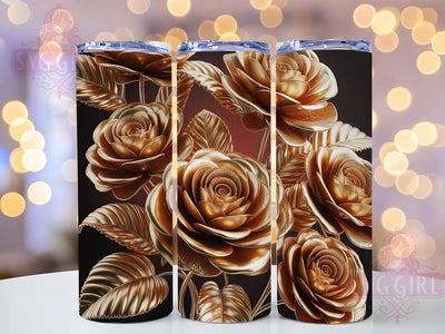 3D Gold Rose Floral Tumbler, Gold Floral Design, Elegant Tumbler Wrap, Sublimation Design, 20oz Tumbler, Luxury Artwork, Botanical Gold Sublimation SvggirlplusArt 