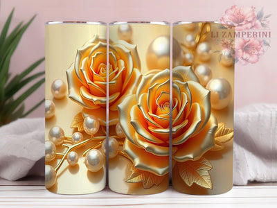 3D Gold Roses 20oz Luxurious Floral Tumbler Wrap, Elegant Rose Sublimation, Luxurious Flower 20oz Wrap, Seamless Gold Roses Design, Metallic Floral Tumbler Sublimation Li Zamperini 