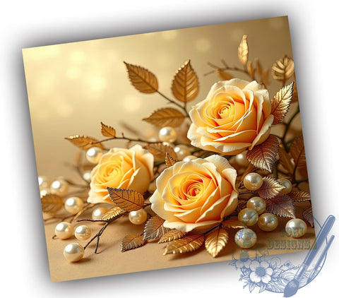 3D Gold Roses Tumbler, Botanical Tumbler Wrap, 20oz Sublimation Design, Floral Tumbler Art, Pearl Gold Flowers Tumbler, Digital Download, Elegant Drinkware Design, Unique Gift Tumbler Sublimation ToriDesigns 