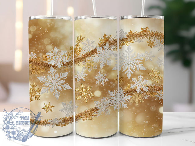 3D Gold Snowflake Christmas Tumbler, Winter Christmas Wrap, Metallic Snow Sublimation Design, 20oz Gold Holiday Tumbler, Festive Snowflake Art, Whimsical Winter Mug, Shiny Christmas Cup Sublimation ToriDesigns 