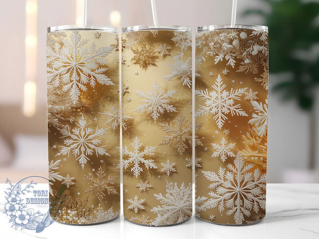 3D Gold Snowflake Christmas Tumbler, Winter Christmas Wrap, Metallic Snow Sublimation Design, 20oz Gold Holiday Tumbler, Festive Snowflake Art, Whimsical Winter Mug, Shiny Christmas Cup Sublimation ToriDesigns 