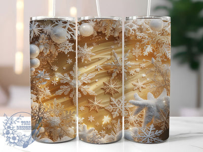 3D Gold Snowflake Christmas Tumbler, Winter Christmas Wrap, Metallic Snow Sublimation Design, 20oz Gold Holiday Tumbler, Festive Snowflake Art, Whimsical Winter Mug, Shiny Christmas Cup Sublimation ToriDesigns 