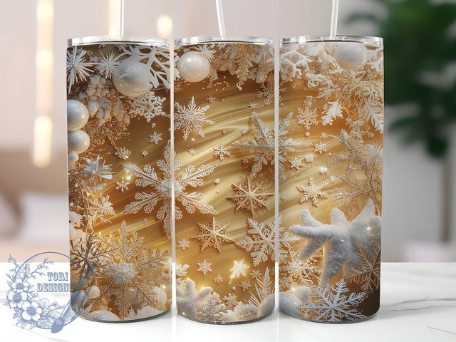 3D Gold Snowflake Christmas Tumbler, Winter Christmas Wrap, Metallic Snow Sublimation Design, 20oz Gold Holiday Tumbler, Festive Snowflake Art, Whimsical Winter Mug, Shiny Christmas Cup Sublimation ToriDesigns 