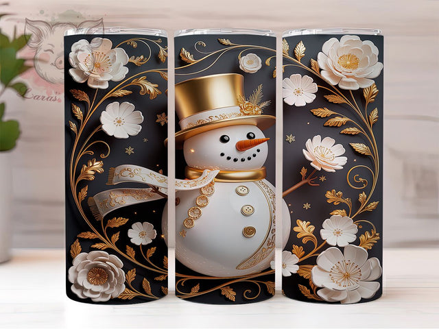 3D Gold Snowman Christmas Tumbler, Holiday Sublimation Design, Festive Cup Art, 20oz Xmas Tumbler, Whimsical Snowman Mug, Stylish Christmas Cup, Cozy Holiday Wrap Sublimation Lara' s Designs 