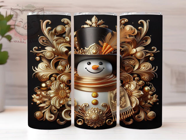 3D Gold Snowman Christmas Tumbler, Holiday Sublimation Design, Festive Cup Art, 20oz Xmas Tumbler, Whimsical Snowman Mug, Stylish Christmas Cup, Cozy Holiday Wrap Sublimation Lara' s Designs 