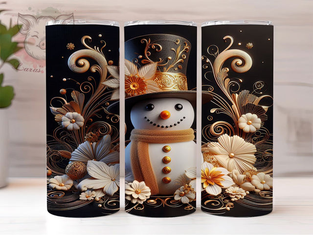 3D Gold Snowman Christmas Tumbler, Holiday Sublimation Design, Festive Cup Art, 20oz Xmas Tumbler, Whimsical Snowman Mug, Stylish Christmas Cup, Cozy Holiday Wrap Sublimation Lara' s Designs 