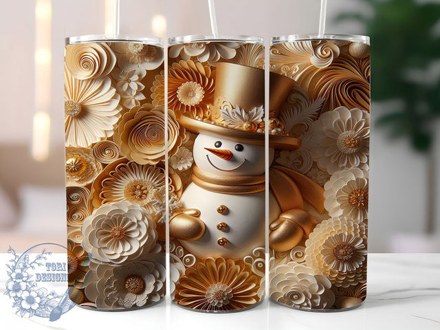 3D Gold Snowman Christmas Tumbler, Metallic Snowman Wrap, Gold Holiday Sublimation Design, 20oz Snowman Tumbler, Festive Gold Art, Whimsical Christmas Mug, Shiny Snowman Cup Sublimation ToriDesigns 