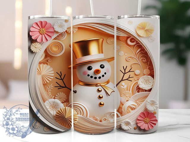 3D Gold Snowman Christmas Tumbler, Metallic Snowman Wrap, Gold Holiday Sublimation Design, 20oz Snowman Tumbler, Festive Gold Art, Whimsical Christmas Mug, Shiny Snowman Cup Sublimation ToriDesigns 